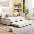 Upholstered Daybed with Trundle Linen Fabric Beige Twin U43235