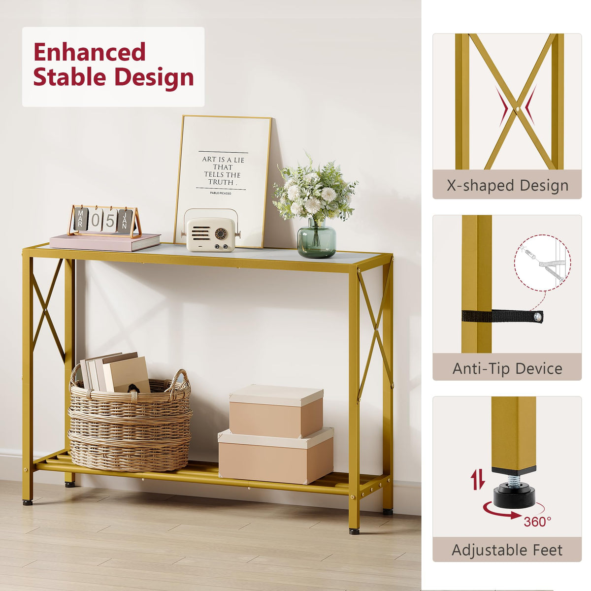 41.8" 2 Tier Gold Console Table with Shelves U62280