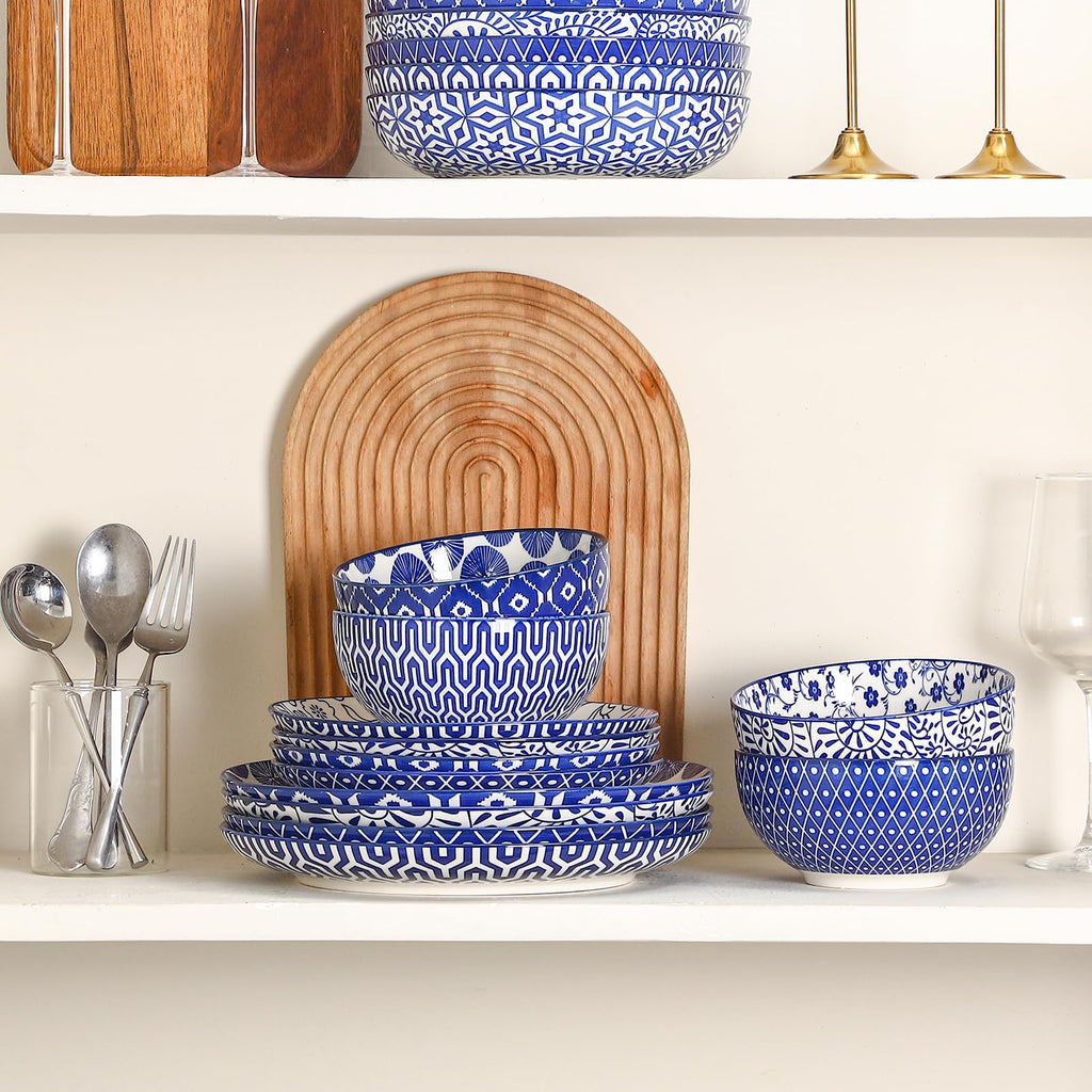 Ceramic Plates and Bowls Set, 12 Pieces Dinnerware Set for 4 A9079