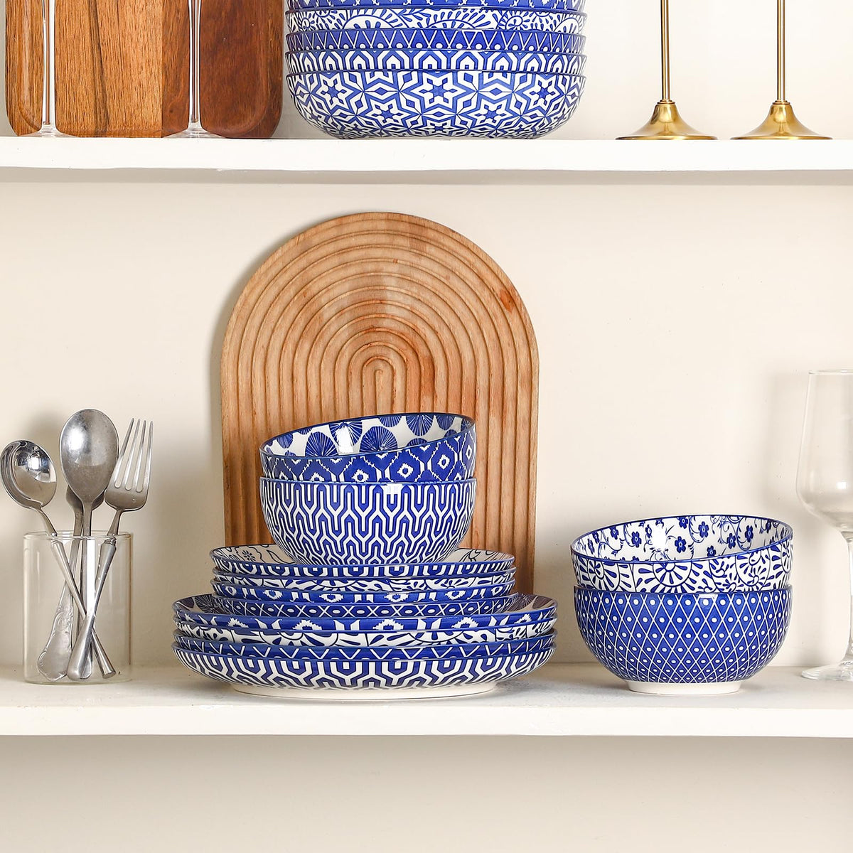 Ceramic Plates and Bowls Set, 12 Pieces Dinnerware Set for 4 A9079