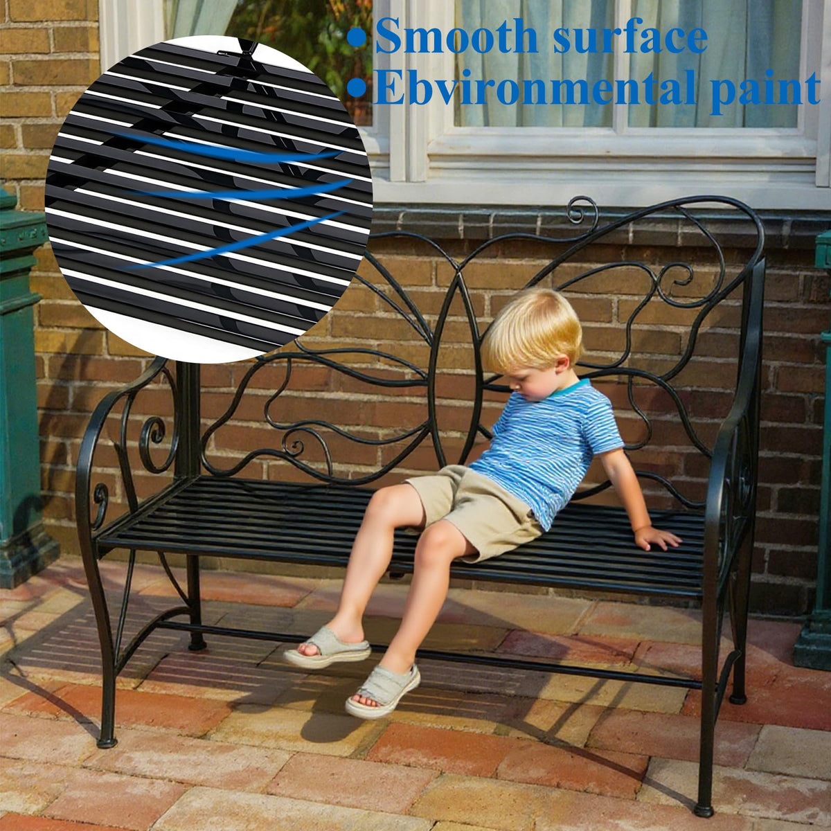 Outdoor Cast Iron Bench with Armrests Double Seats X249309