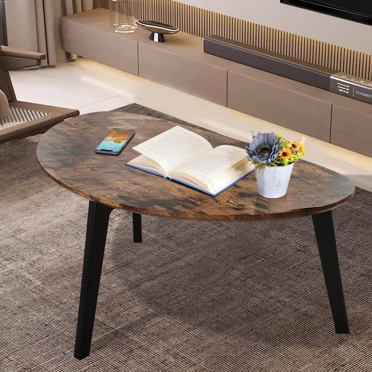 Oval Espresso Wood Coffee Table Q562806