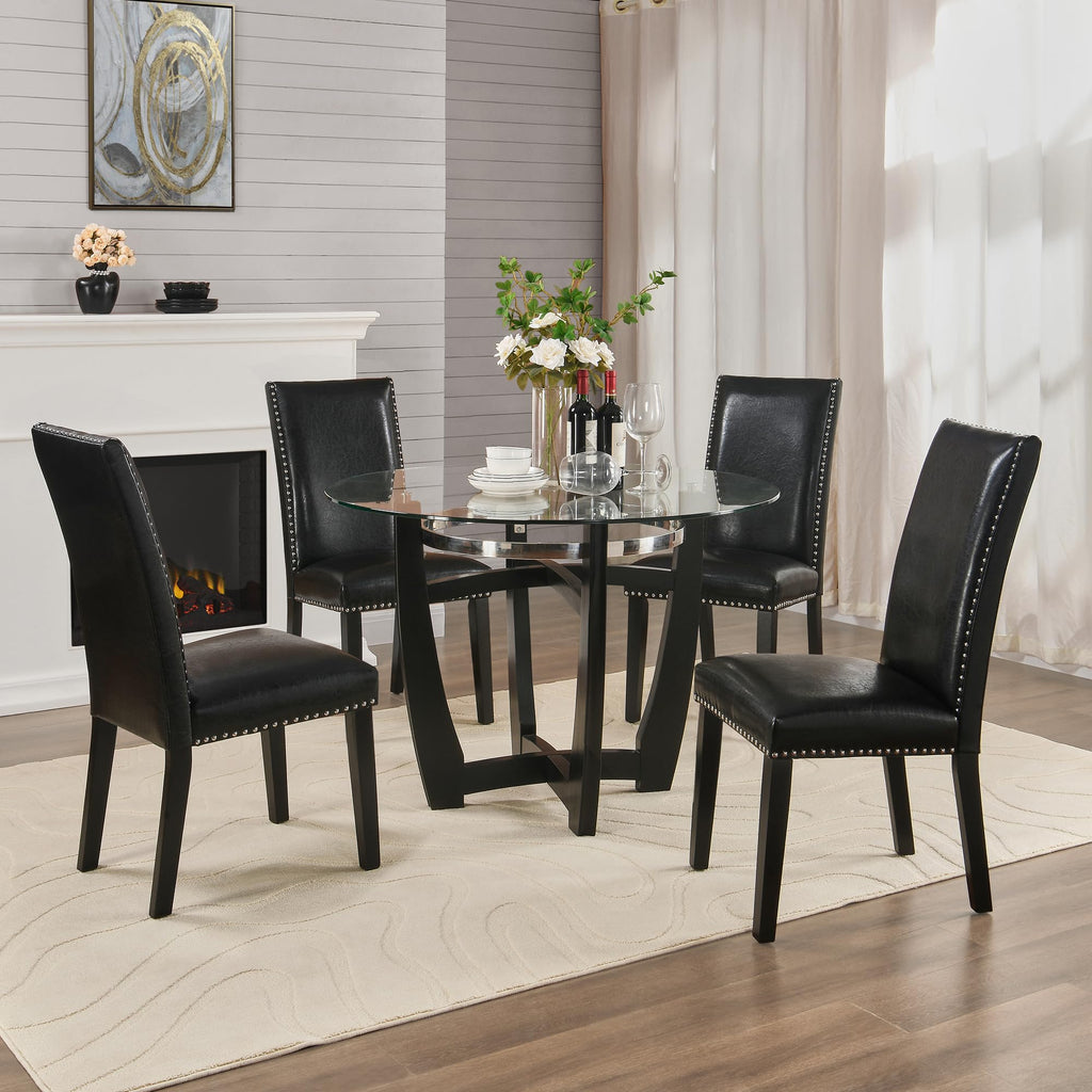 Set of 4 PU Leather Upholstered Dining Chairs with Solid Wood Legs Z196440