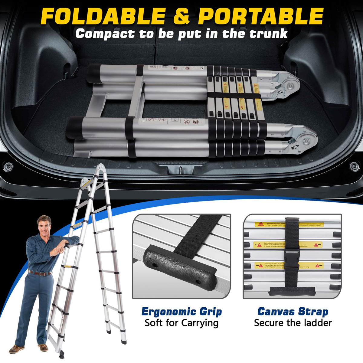 16.5FT Telescoping Ladder with Stabilizer Bar Z19609