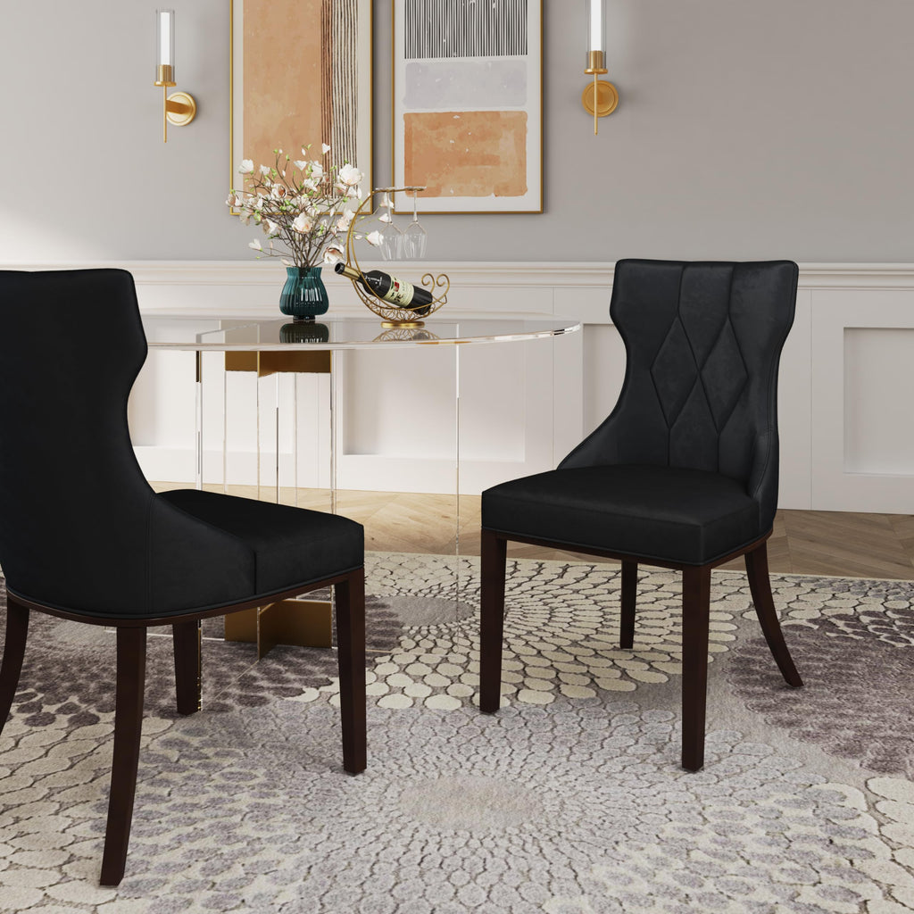 Black Upholstered Dining Chairs Set of 2 Beech Wood T78643
