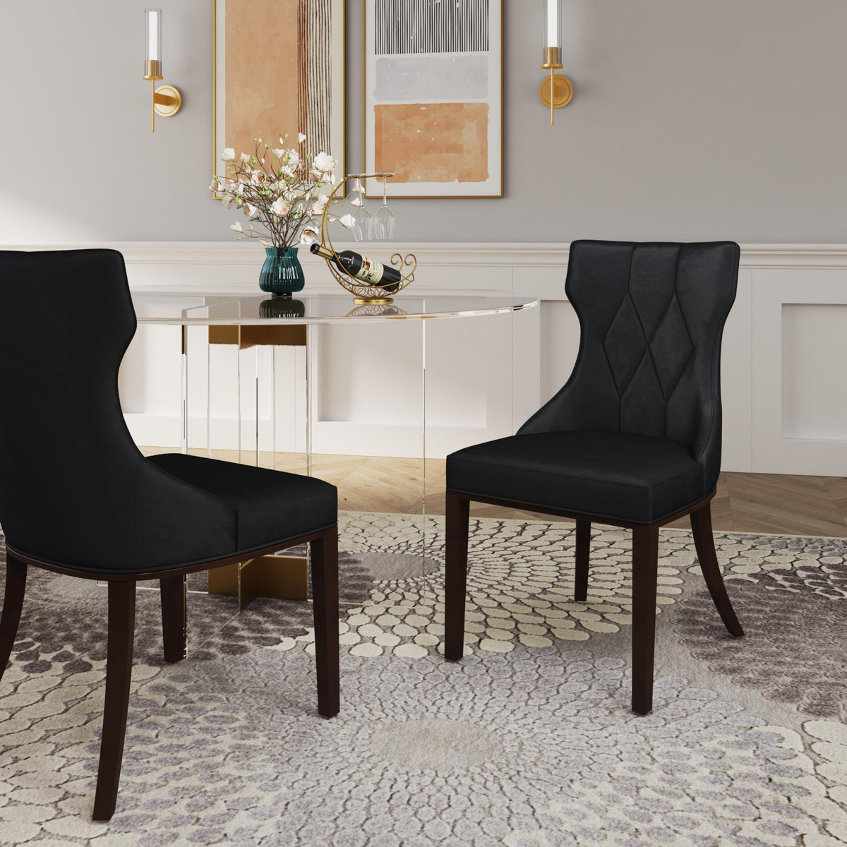 Black Upholstered Dining Chairs Set of 2 Beech Wood T78643