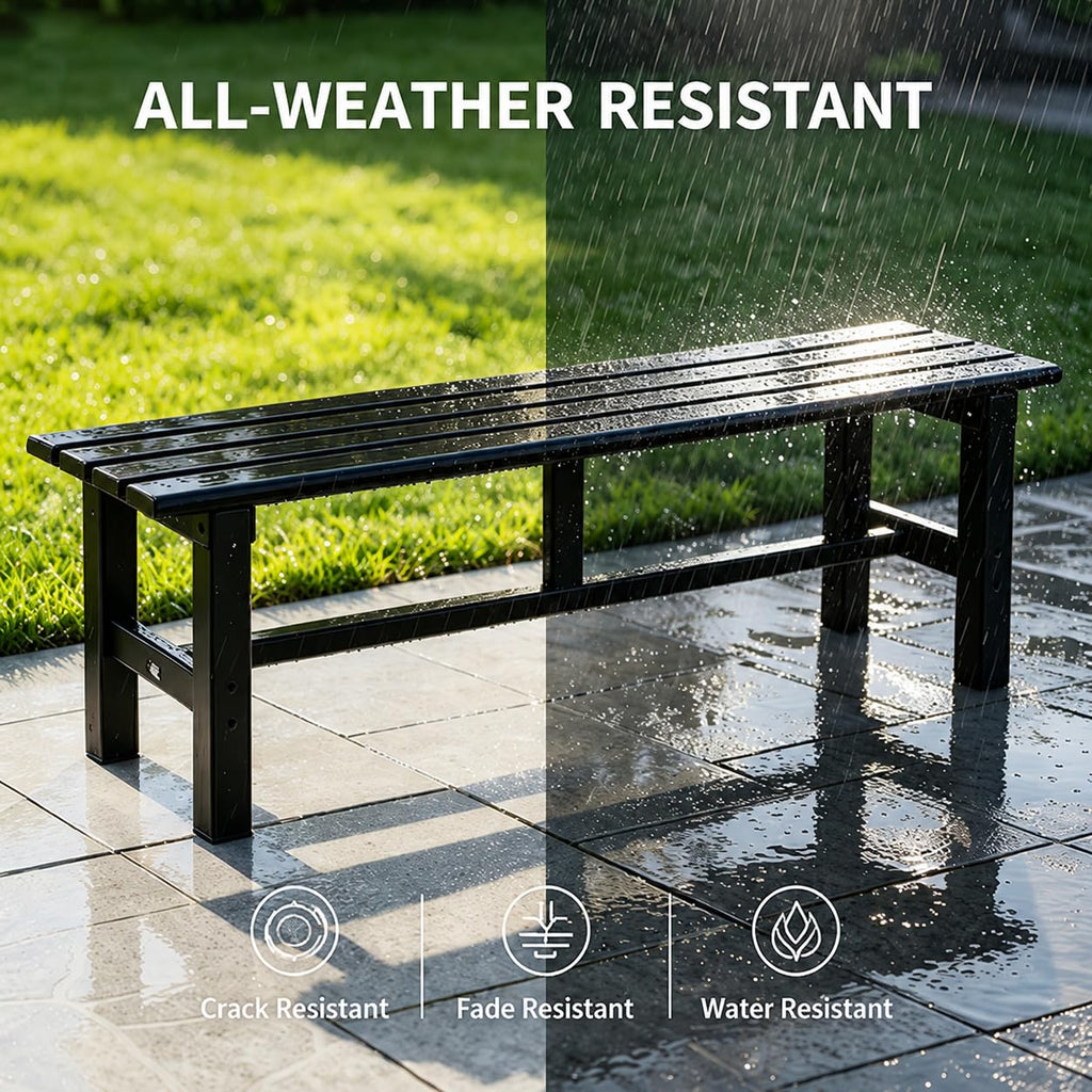 59 Inches Black 2-Person Aluminum Outdoor Bench E748275