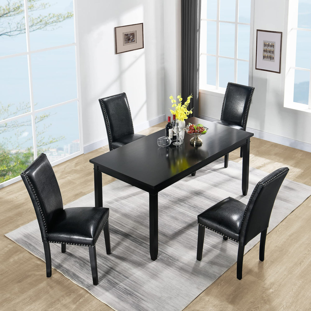 Set of 4 PU Leather Upholstered Dining Chairs with Solid Wood Legs Z196440