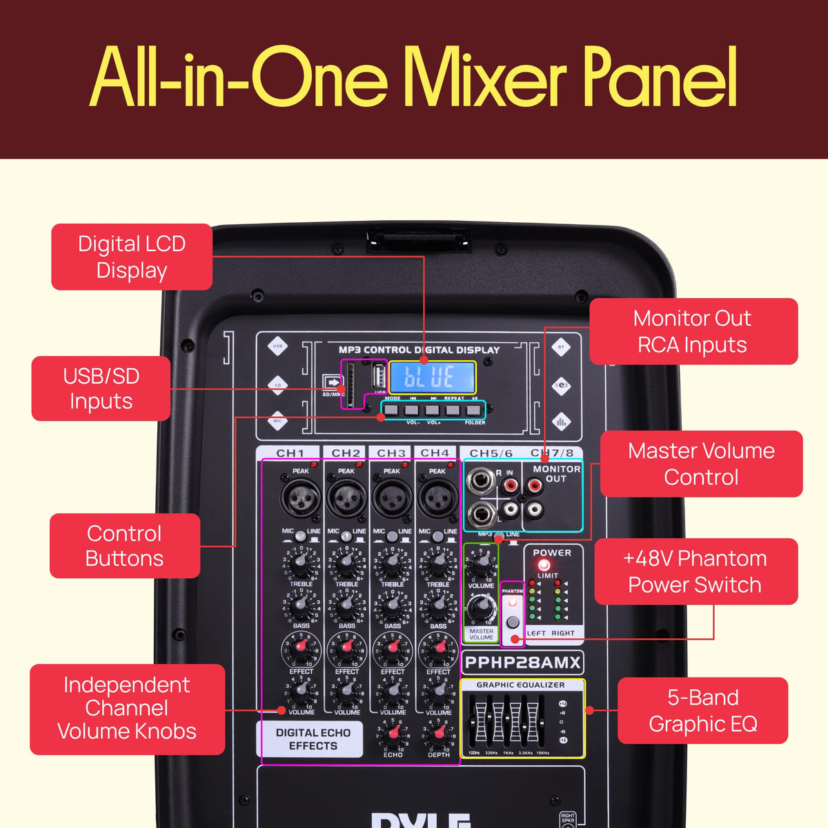 300 W Portable Wireless Bluetooth PA Speaker DJ Mixer Bundle Q189