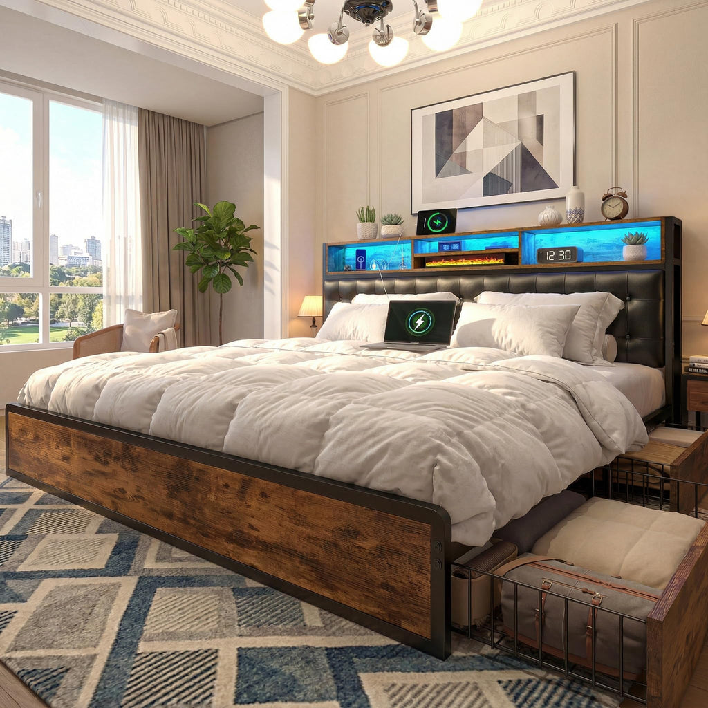 King Bed Frame with 4 Drawers Z633961