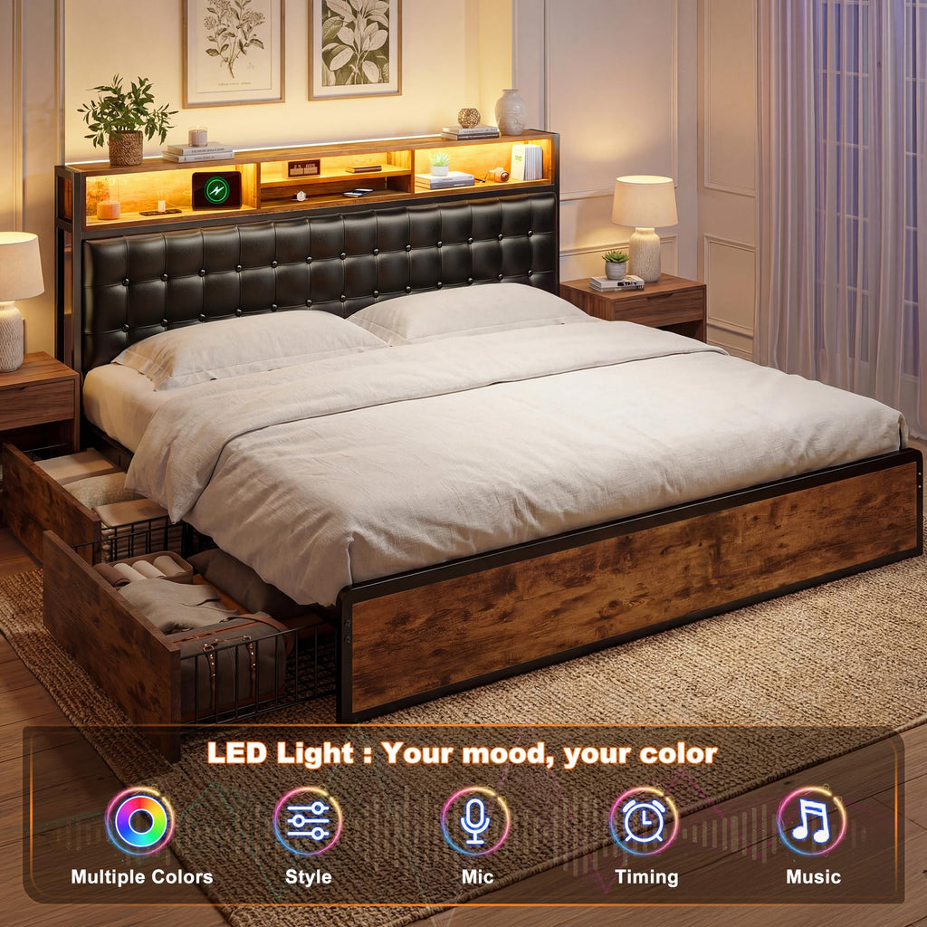 King Bed Frame with 4 Drawers Z633961