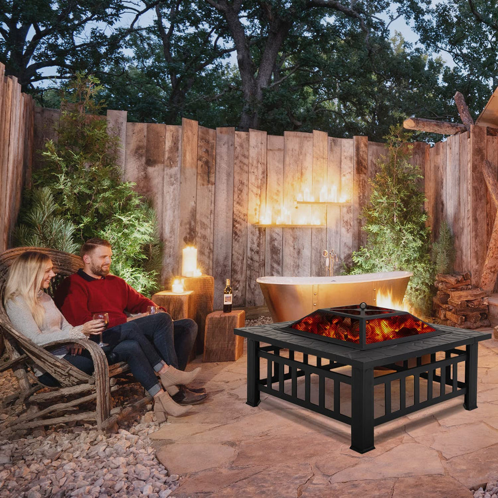 32" Square Wood Burning Fire Pit Table with Spark Screen H36209