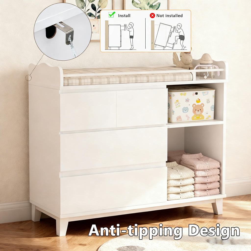 White Baby Changing Table with 4 Drawers R354315
