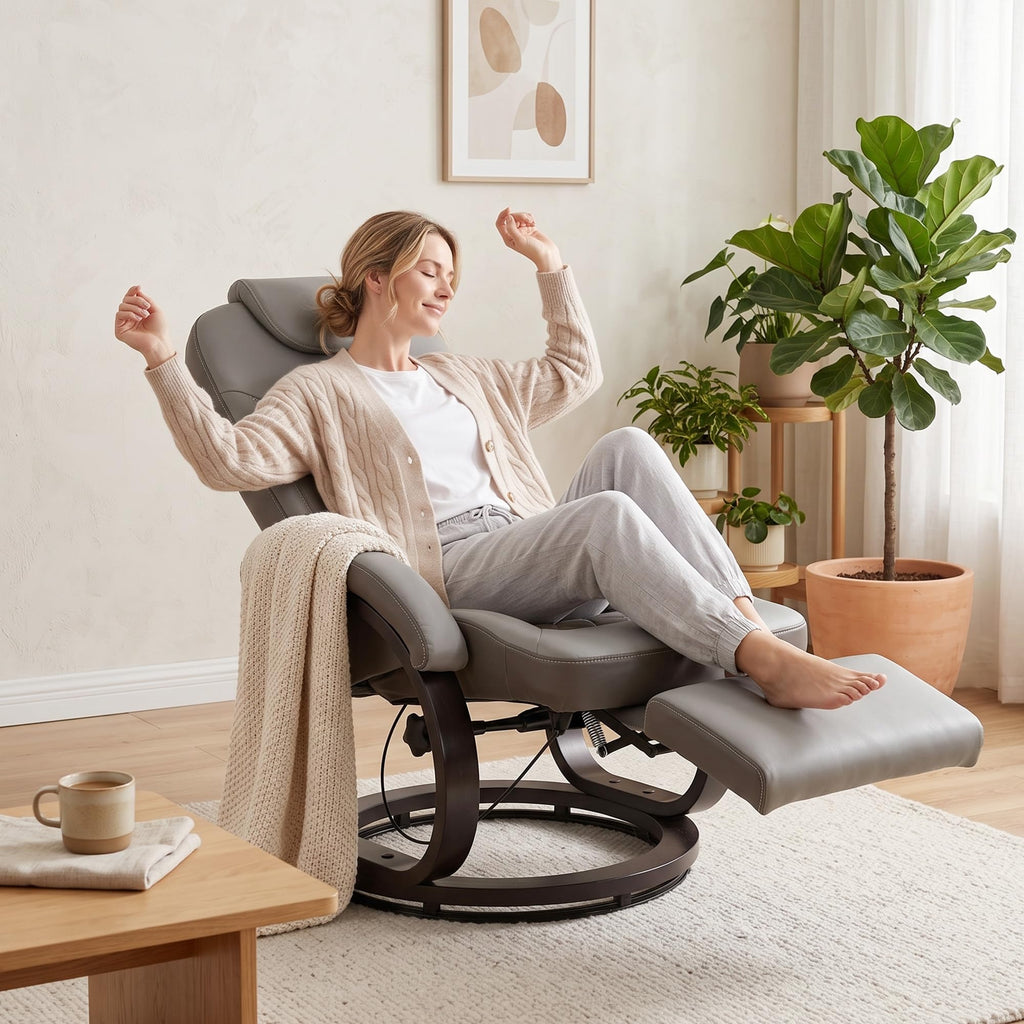 Gray Manual Recliner Chair with Footrest C166