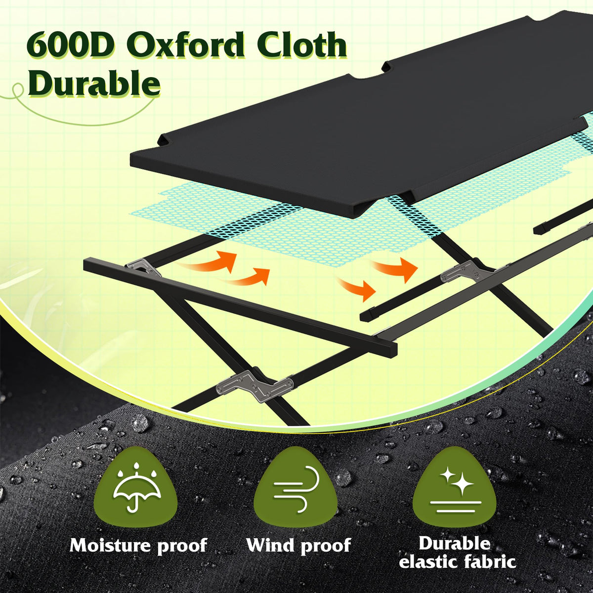 Folding Camping Cot with Carry Bag, 300 lb, Black E8123