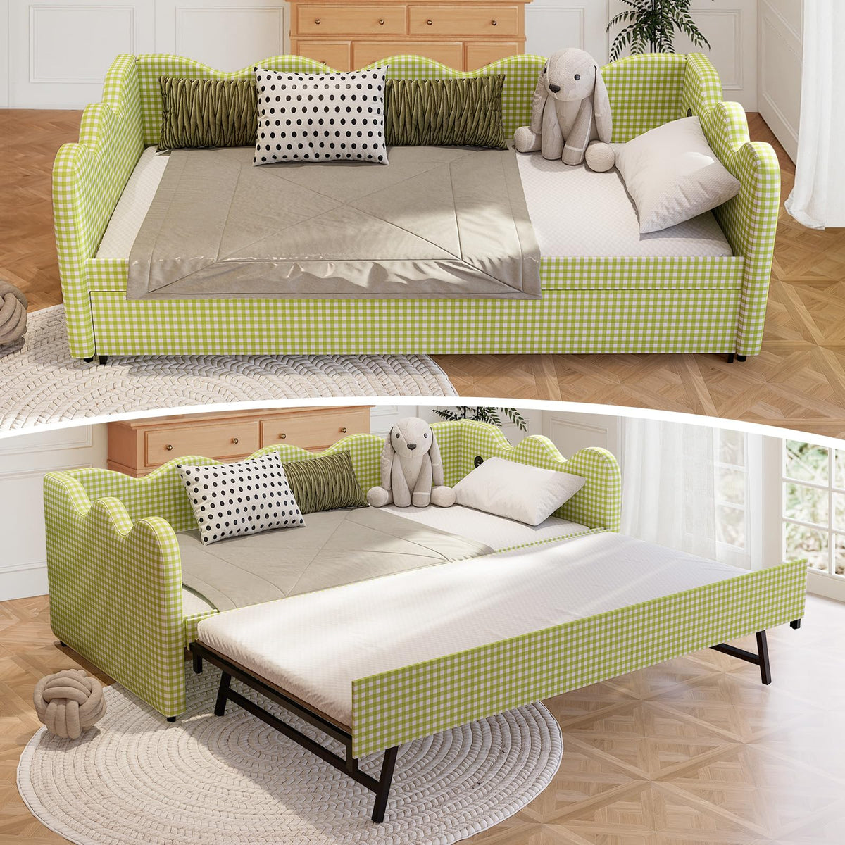 Twin Size Upholstered Daybed with Pop Up Trundle U19069
