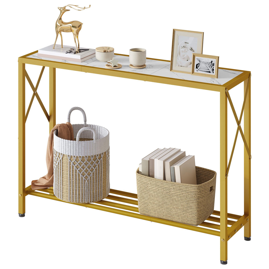 41.8" 2 Tier Gold Console Table with Shelves U62280