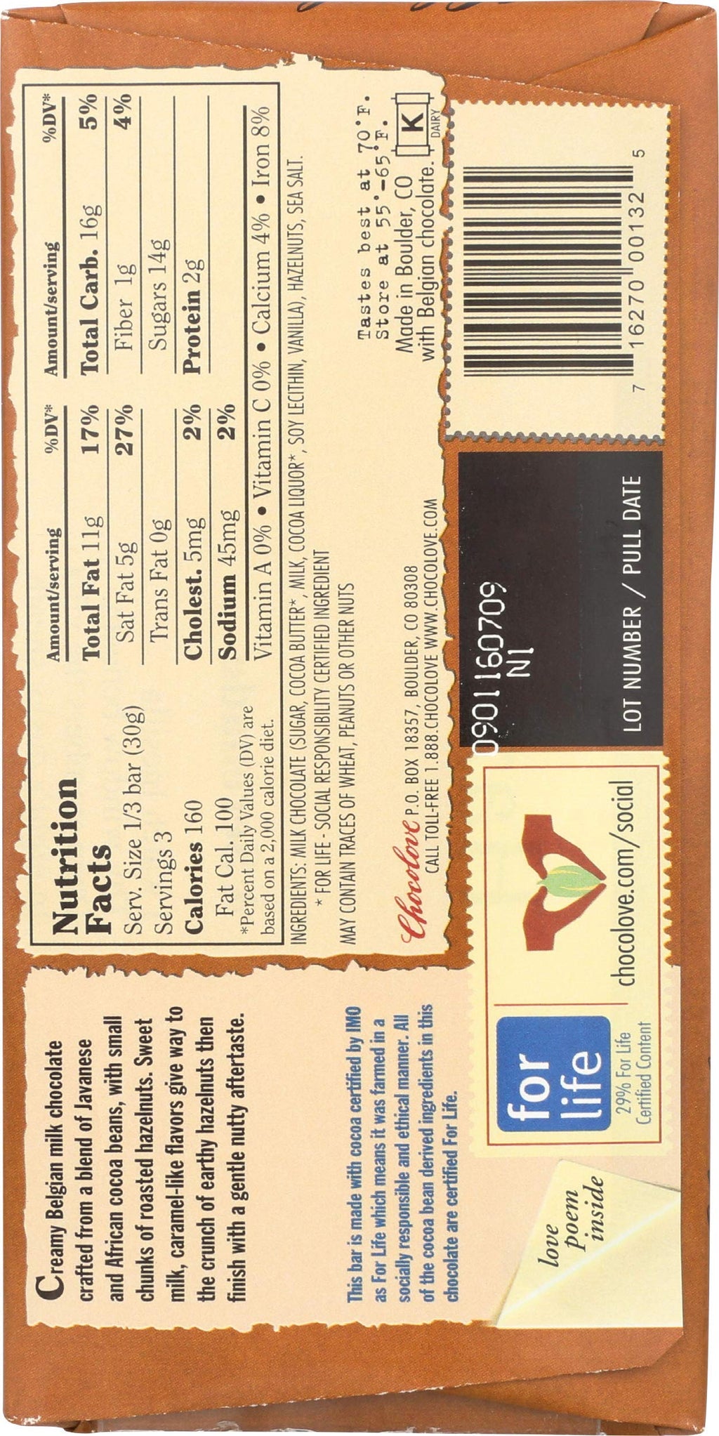 Hazelnut Milk Chocolate Bar 3.2 OZ U35706