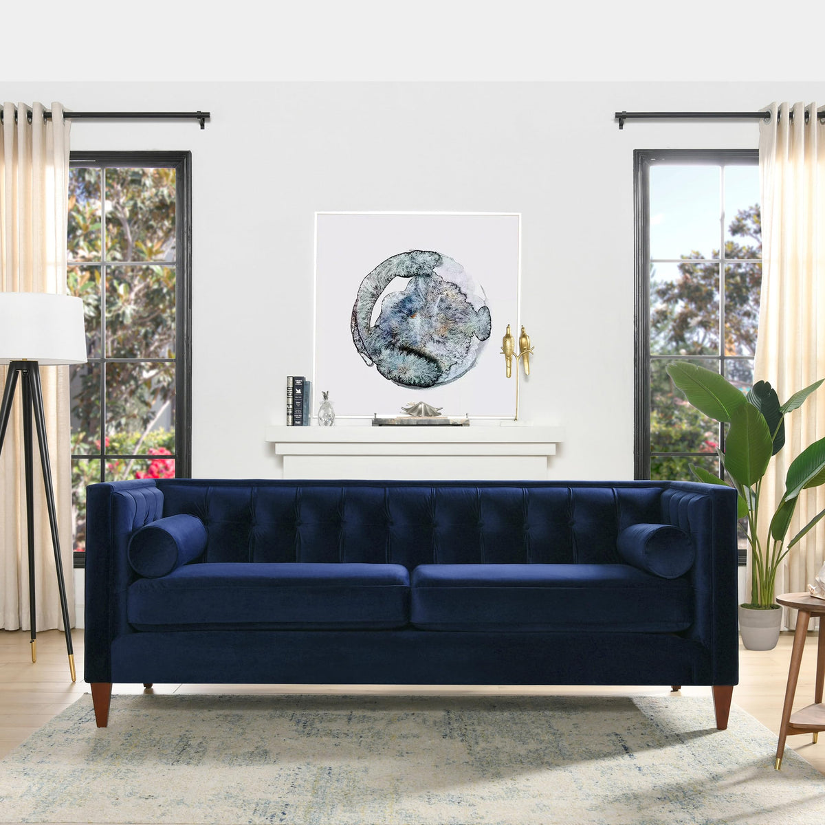 84" Navy Blue Velvet Tufted Sofa E78170