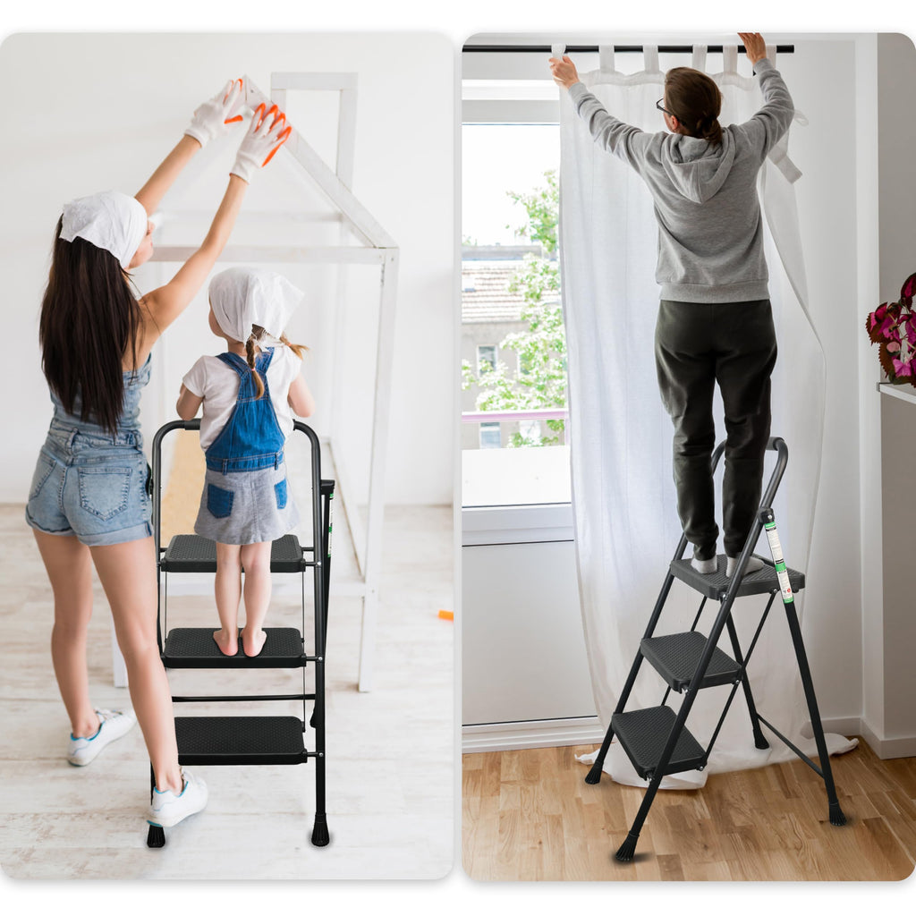 3 Step Folding Steel Ladder with Handrail S311907