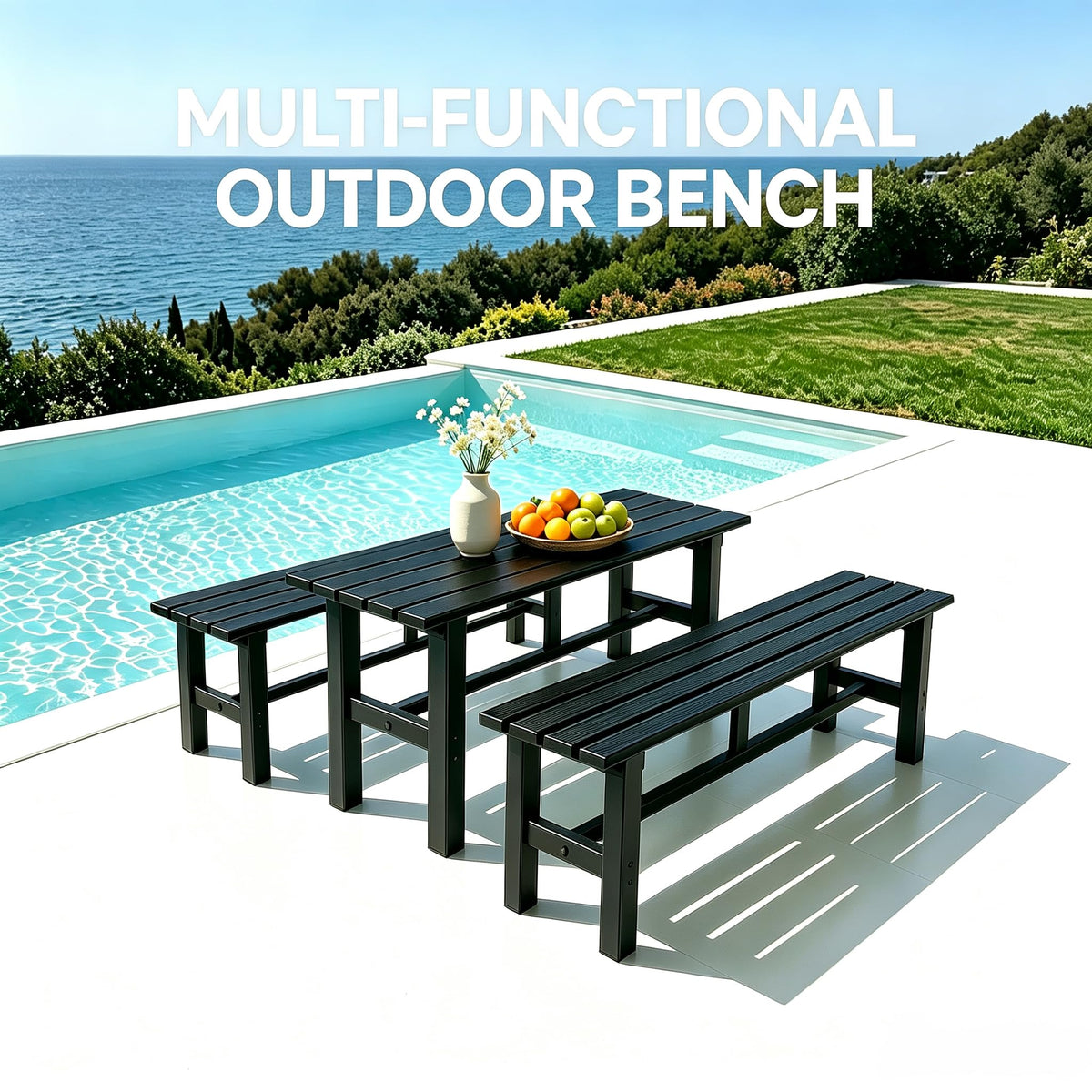59 Inches Black 2-Person Aluminum Outdoor Bench E748275