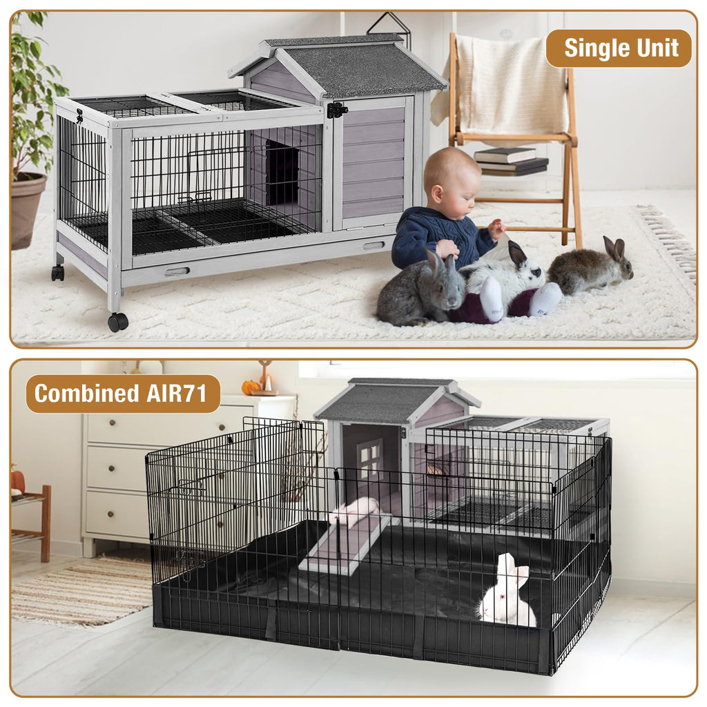 Wood Rabbit Hutch with Wire Mesh B5020