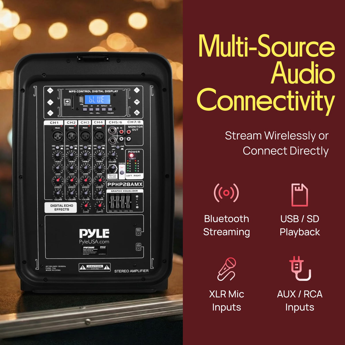 300 W Portable Wireless Bluetooth PA Speaker DJ Mixer Bundle Q189