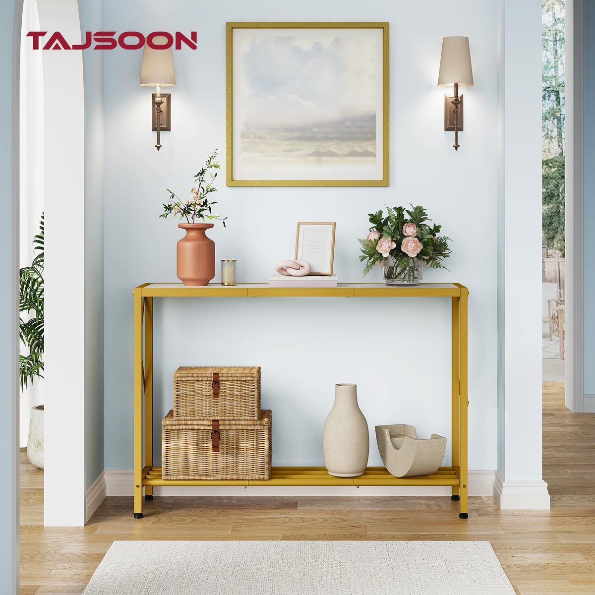 41.8" 2 Tier Gold Console Table with Shelves U62280