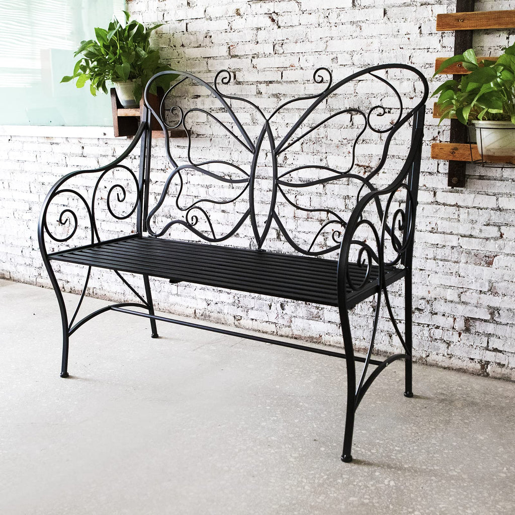 Outdoor Cast Iron Bench with Armrests Double Seats X249309