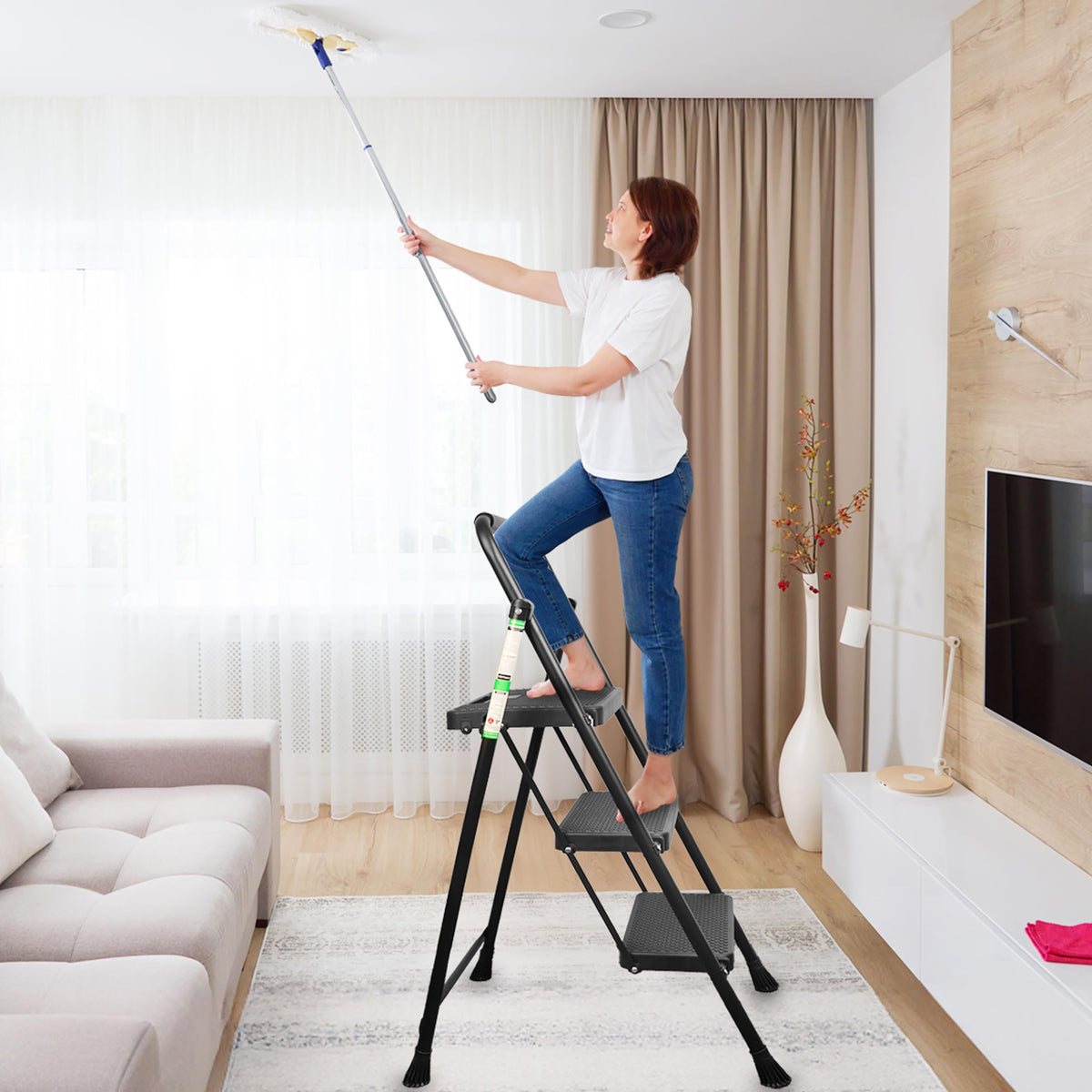 3 Step Folding Steel Ladder with Handrail S311907