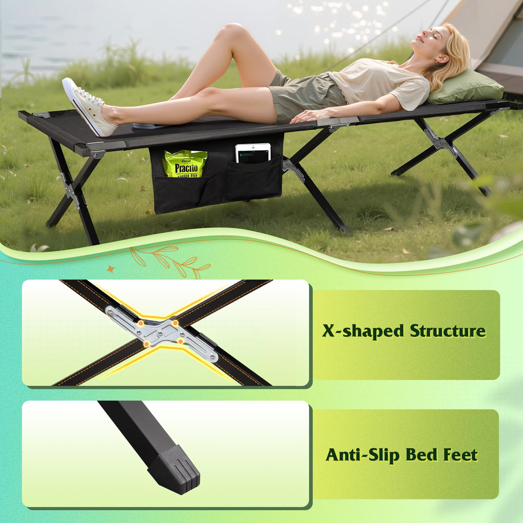 Folding Camping Cot with Carry Bag, 300 lb, Black E8123