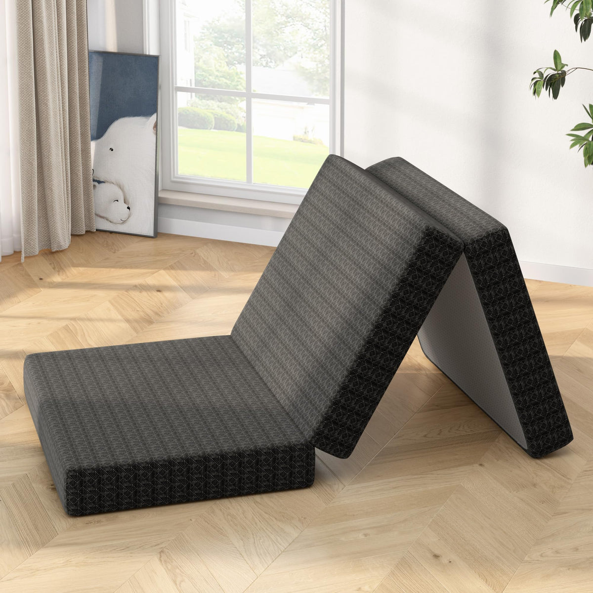 4 Inch Tri-Fold Twin Size Memory Foam Mattress with Washable Cover V899210