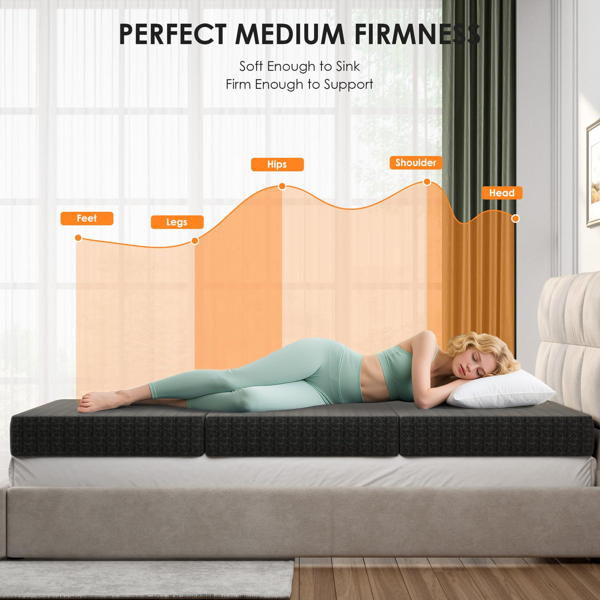 4 Inch Tri-Fold Twin Size Memory Foam Mattress with Washable Cover V899210