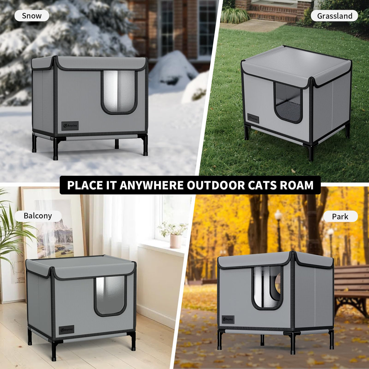 Weatherproof Outdoor Cat House with Thermal Aluminum Foil N436515