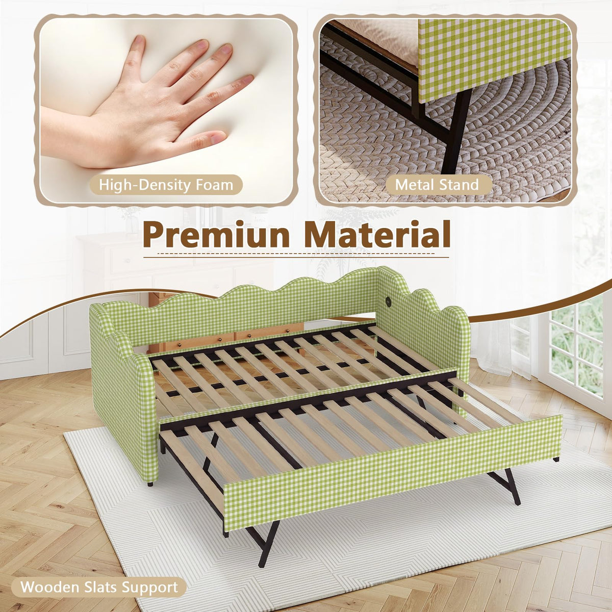 Twin Size Upholstered Daybed with Pop Up Trundle U19069
