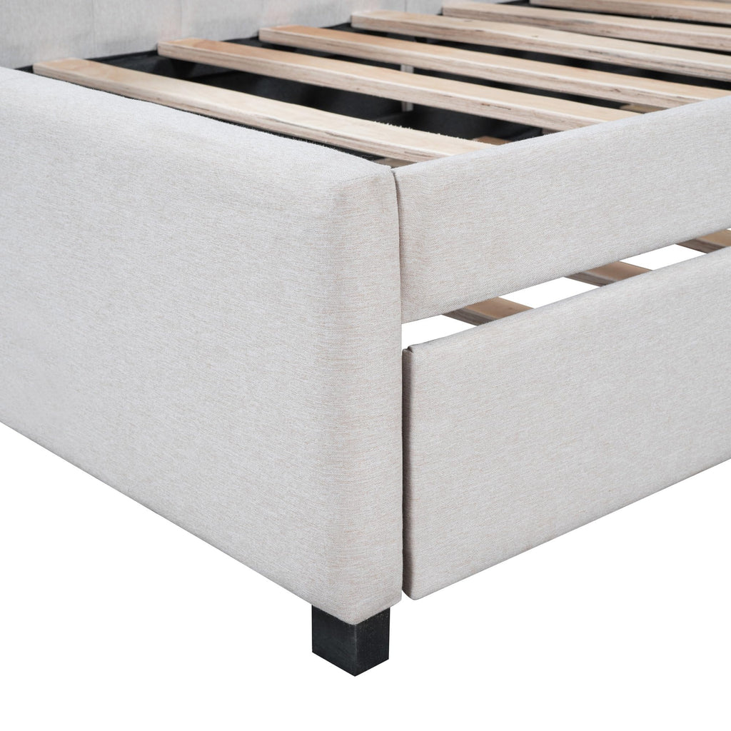 Upholstered Daybed with Trundle Linen Fabric Beige Twin U43235