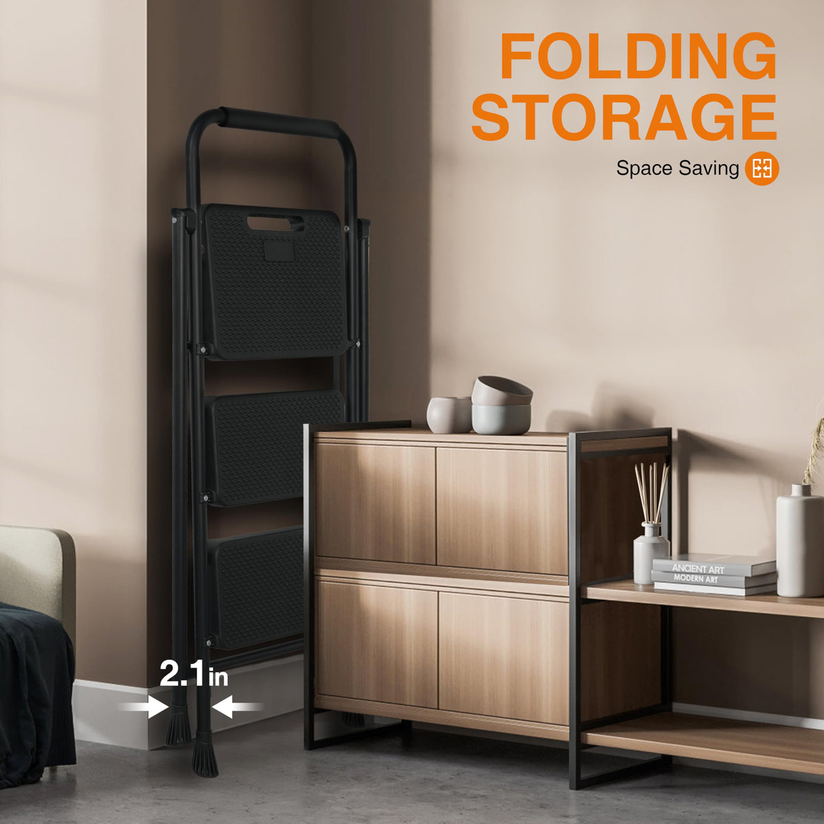3 Step Folding Steel Ladder with Handrail S311907