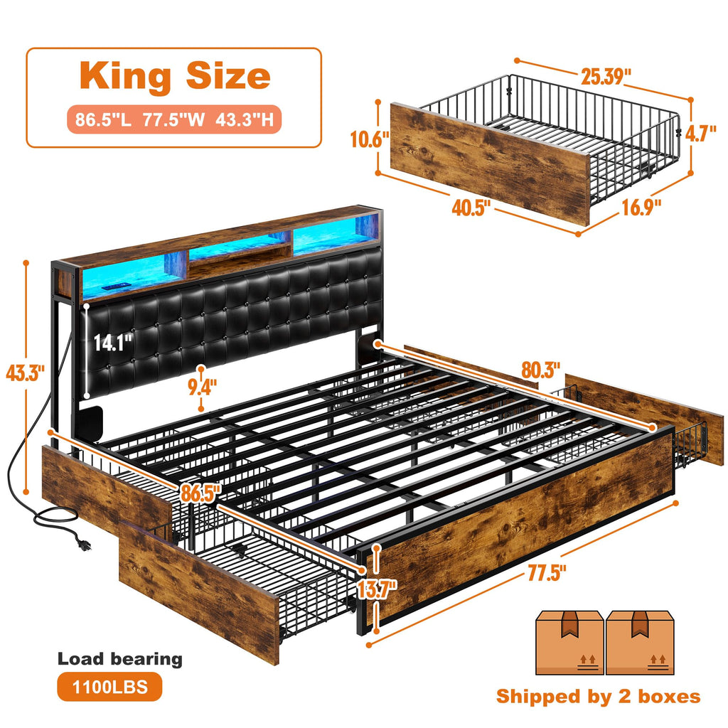 King Bed Frame with 4 Drawers Z633961