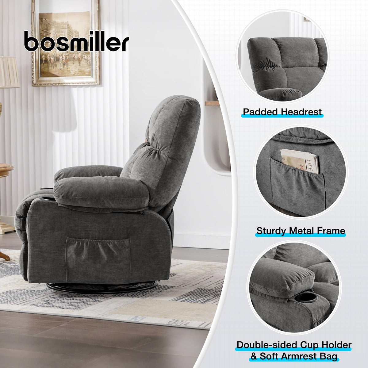 Oversized Recliner Chair with Massage and Heat F6747