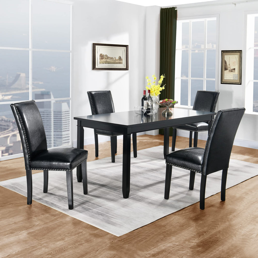 Set of 4 PU Leather Upholstered Dining Chairs with Solid Wood Legs Z196440