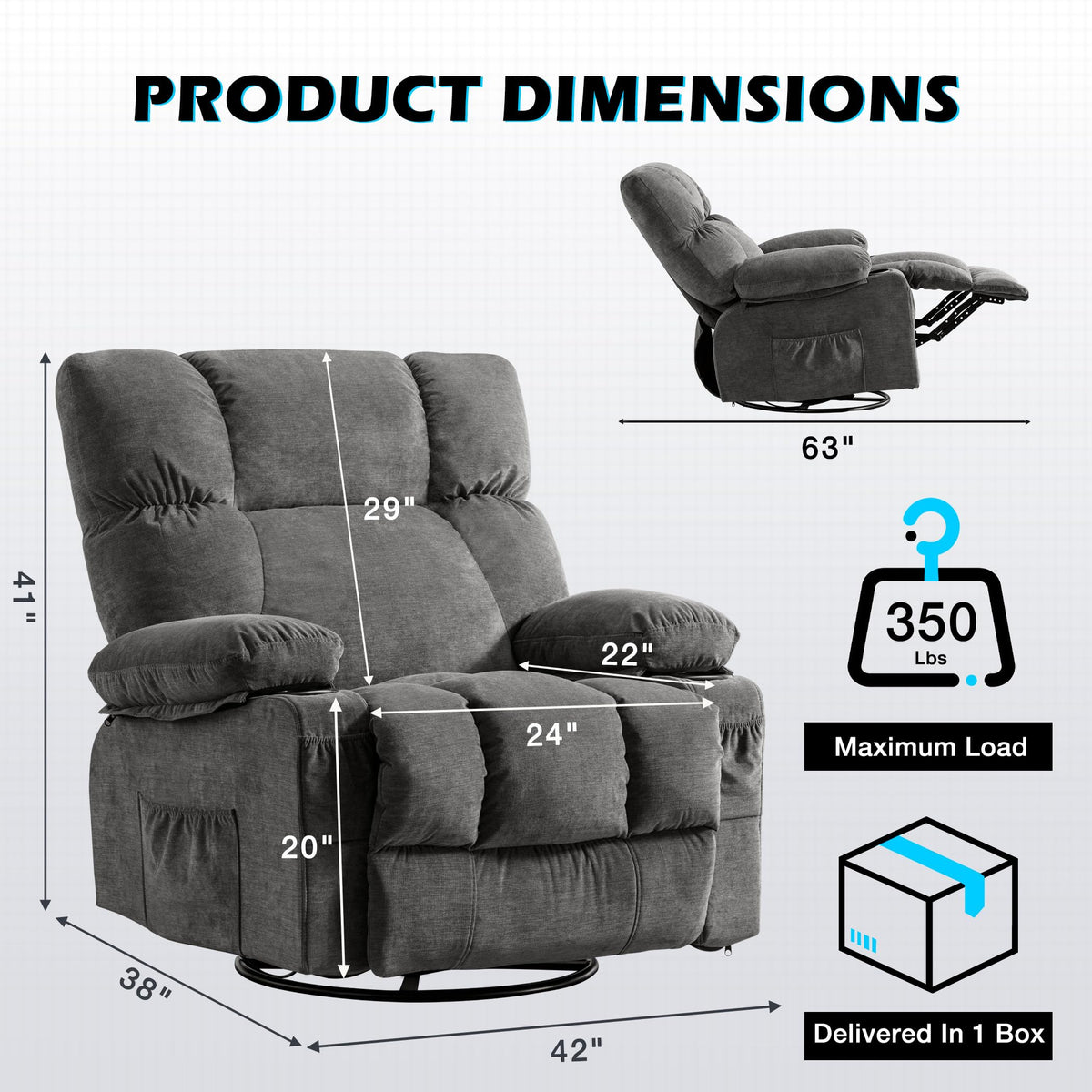 Oversized Recliner Chair with Massage and Heat F6747