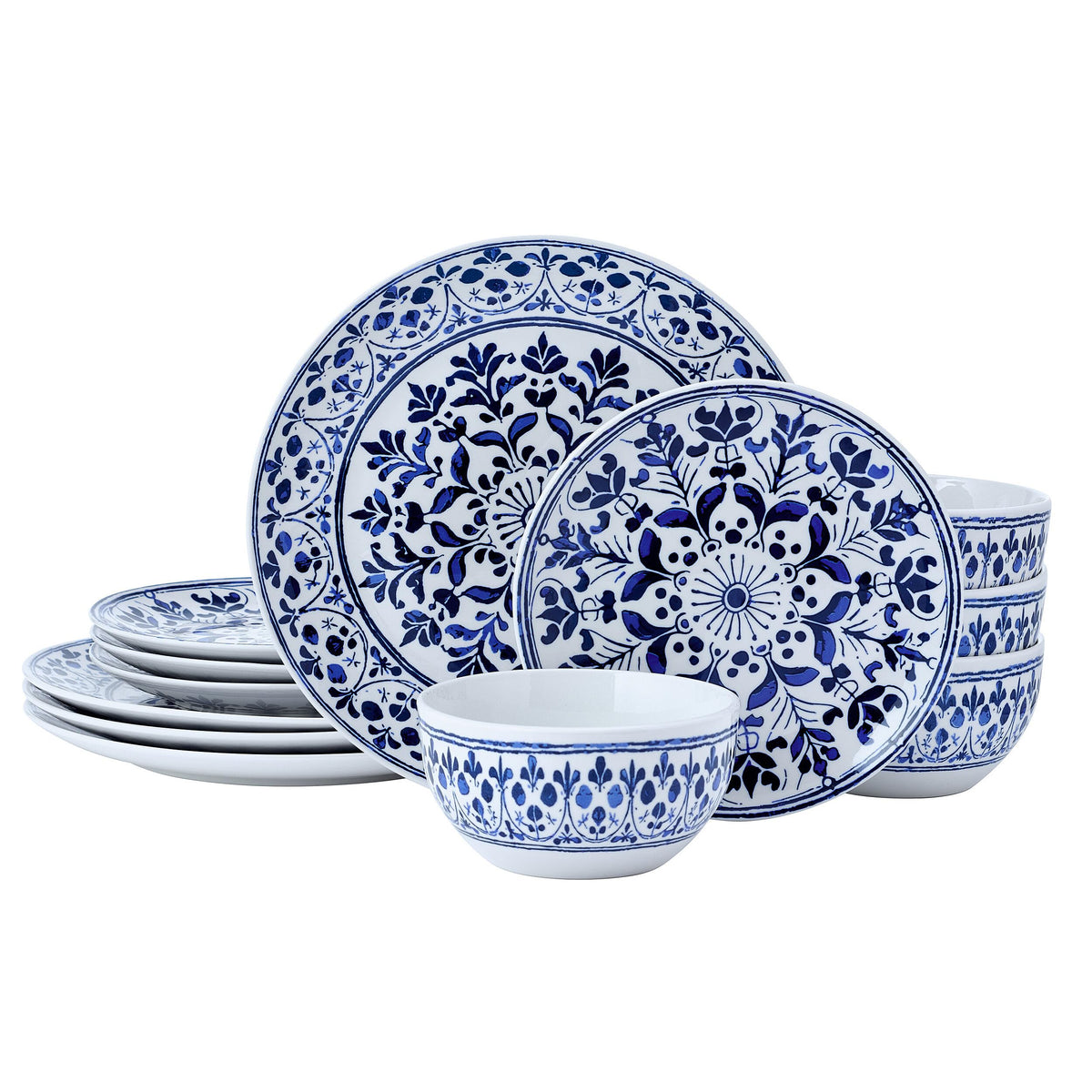 12 Piece Blue Stoneware Dinnerware Set S46507