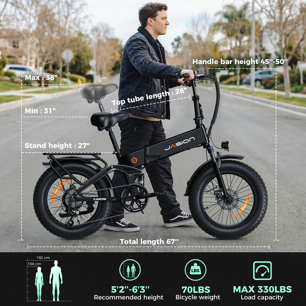 1400W Peak 20'' Fat Tire Foldable Electric Bike C91979