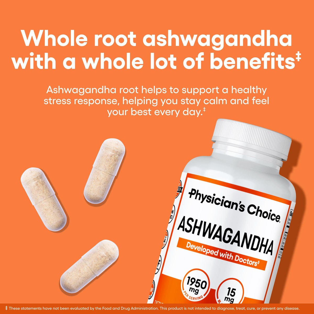 Organic Ashwagandha Root Powder 1950mg 90 Veggie Capsules P6142