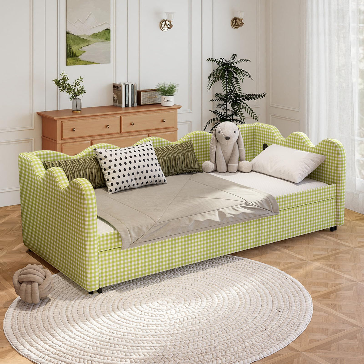 Twin Size Upholstered Daybed with Pop Up Trundle U19069