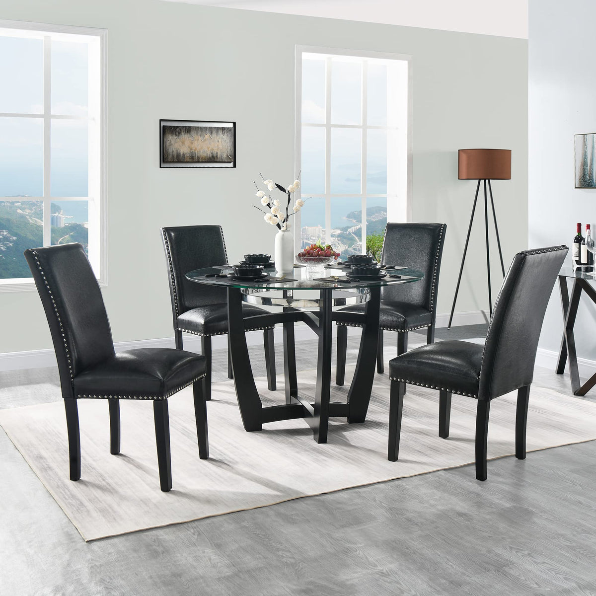 Set of 4 PU Leather Upholstered Dining Chairs with Solid Wood Legs Z196440