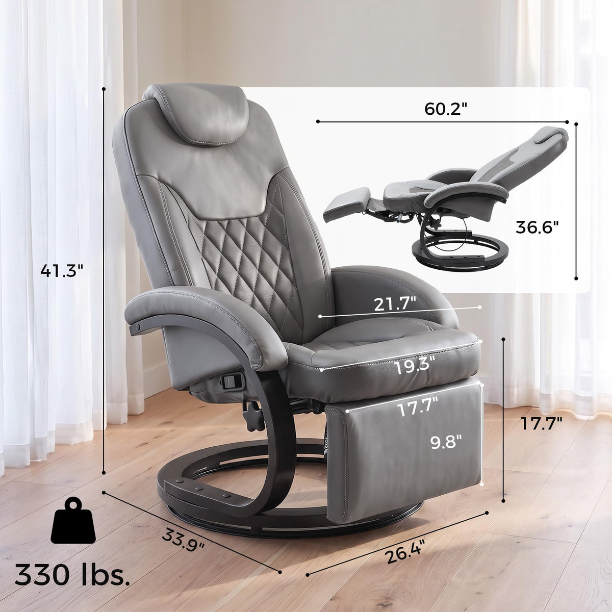 Gray Manual Recliner Chair with Footrest C166