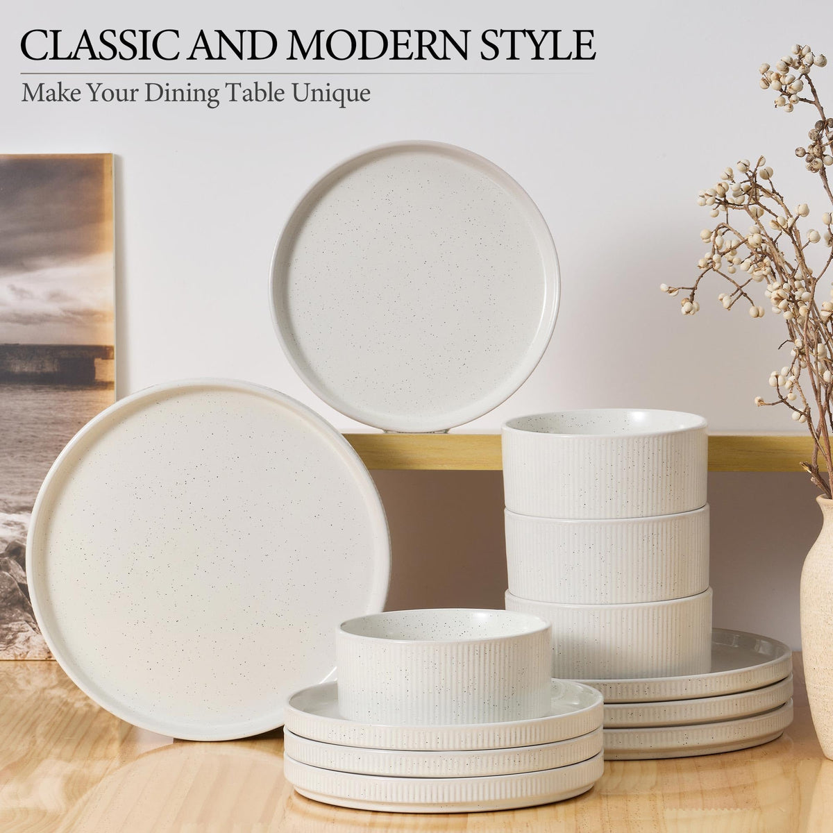 12-Piece Stoneware Plates and Bowls Set U761953