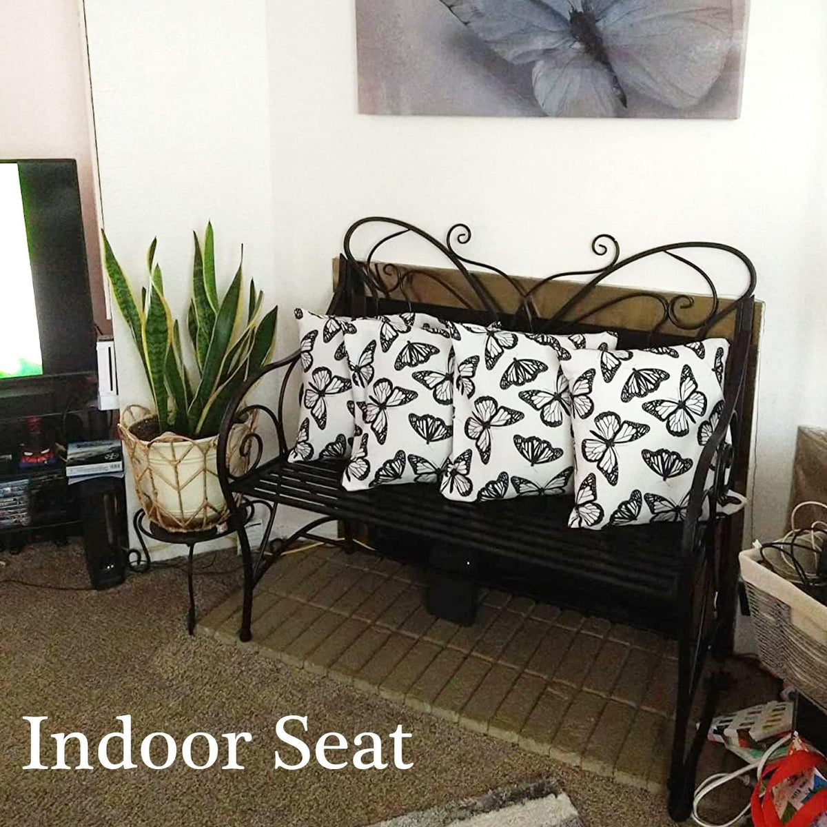 Outdoor Cast Iron Bench with Armrests Double Seats X249309