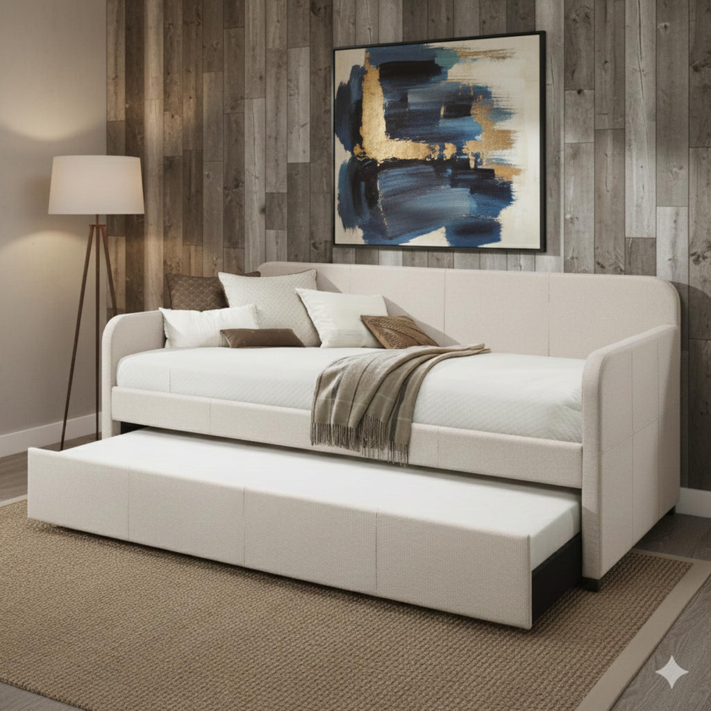 Beige Twin Daybed with Pull-Out Trundle N21598